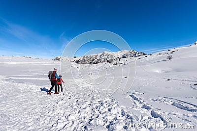 Winter sports on Lessinia Plateau and the Mountain Range of Monte Carega - Veneto Italy Stock Photo