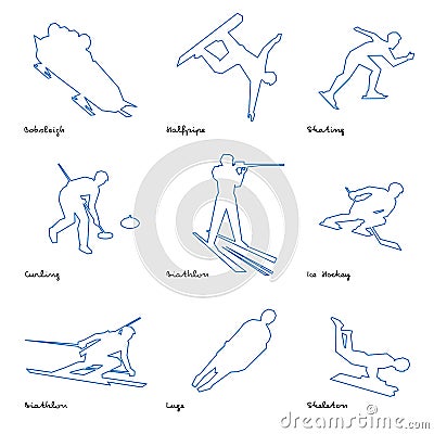 Winter sports line icon set 1 Vector Illustration