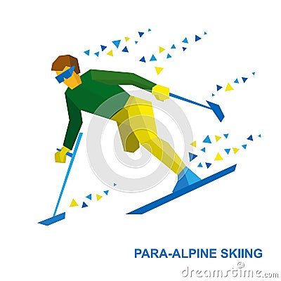 Winter sports - para-alpine skiing. Disabled skier running downh Vector Illustration