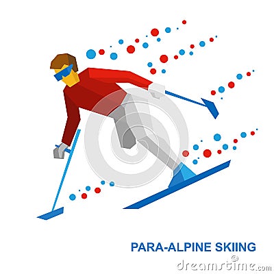 Winter sports - para-alpine skiing. Disabled skier running downhill Vector Illustration