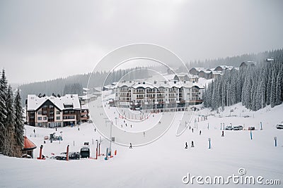 winter sports resort, with skiers and snowboarders taking advantage of the slopes Stock Photo