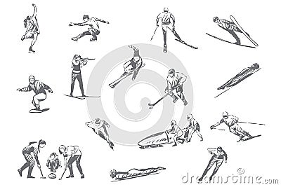 Winter sports, sportive activities concept sketch Vector Illustration