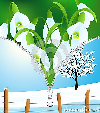 Winter-spring season change Cartoon Illustration