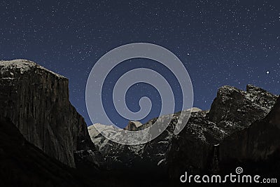 Winter Stars Over Yosemite Valley Stock Photo