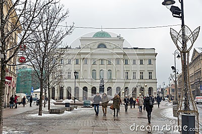 Winter Staszica Palace in Warsaw, Poland. Editorial Stock Photo