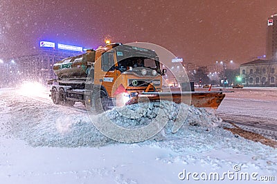 Winter storm in Bucharest city , heavy snow storm in Romania, climate change impact Editorial Stock Photo