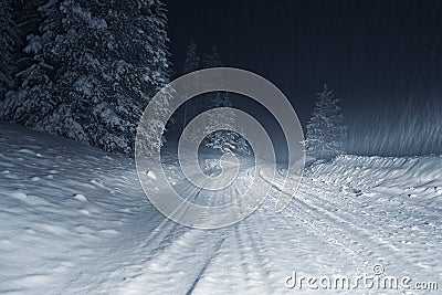 Winter Storm at Night Stock Photo