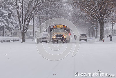 Winter Storm School Bus Stop Editorial Stock Photo