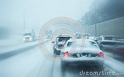 Winter Storm Traffic Stock Photo