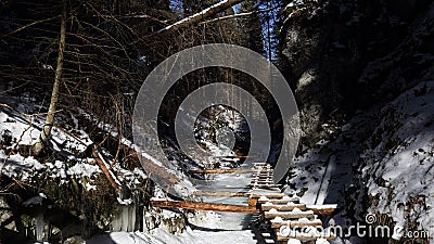 Winter in Sucha Bela gorge , Slovensky raj National park , Slovakia Stock Photo