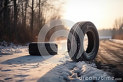 Winter and summer tires on the road AI generated Stock Photo