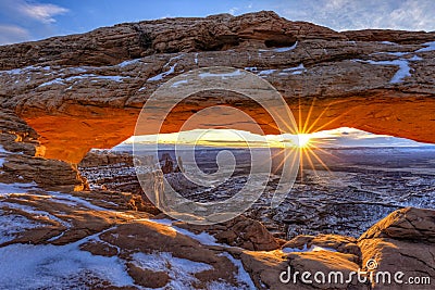 Winter Sunrise Mesa Arch Stock Photo