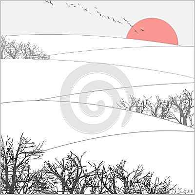 Winter sunset Vector Illustration