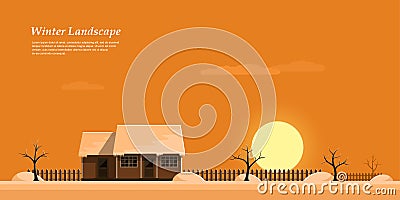 Winter sunset landscape Vector Illustration