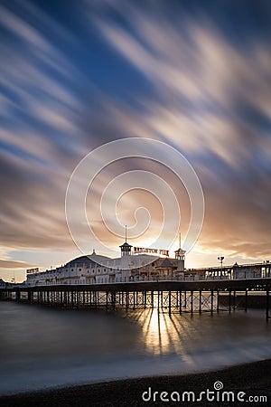 Winter sunset long exposure over Brighton pier. Editorial Stock Photo