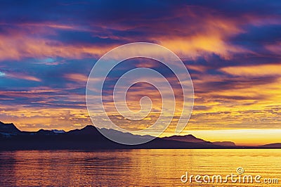 Winter sunset over lake Geneva Stock Photo