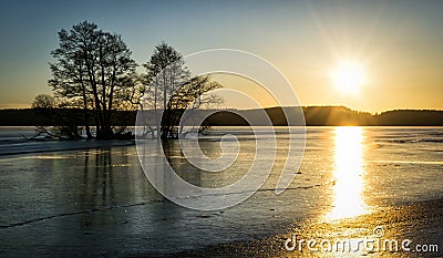 Sunset over Malaren fjord Stock Photo