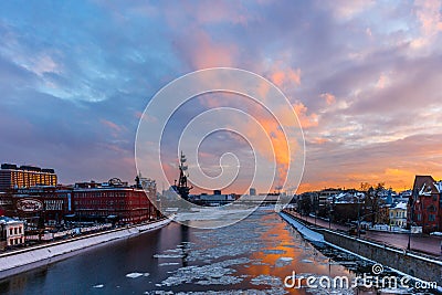 Winter sunset over the Moscow river Editorial Stock Photo