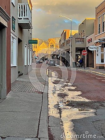 Winter sunset at the Historic Santa Fe Plaza, New Mexico Editorial Stock Photo