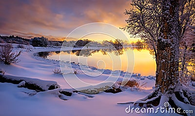 Winter sunset - Scottish Lowlands Stock Photo