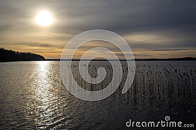 Winter sunshine over the Swedish lake Stock Photo