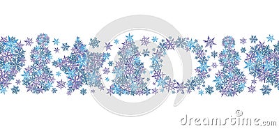 Winter Symbols Seamless Border Isolated on White Background. Stock Photo