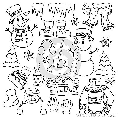 Winter theme drawings 1 Vector Illustration