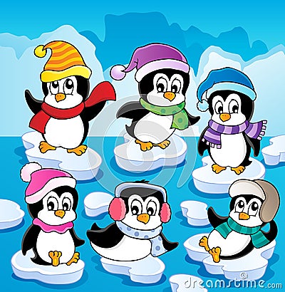 Winter theme with penguins Vector Illustration