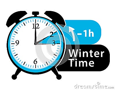 Winter time. Daylight saving time. Fall back alarm clock icon. Vector Illustration