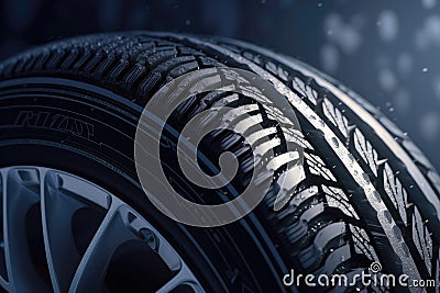 Winter tire on snowy slippery road. Created with Generative AI technology Stock Photo