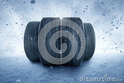 Winter tires in a snow storm Stock Photo