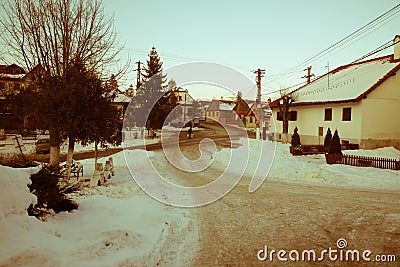 Winter in Transylvanian village Editorial Stock Photo