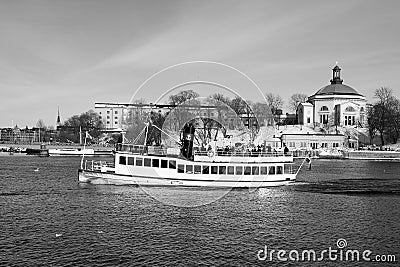 Winter travel by boat Stock Photo