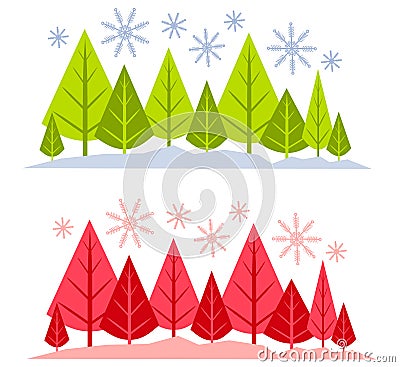 Winter Tree and Snow Scenes Cartoon Illustration