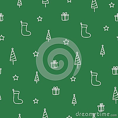 Winter tree and sock green doodle seamless pattern christmas concept Vector Illustration