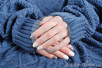 Winter trend knit manicure Stock Photo