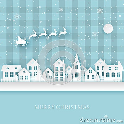 Winter urban countryside landscape village with cute paper houses Vector Illustration