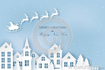 Winter urban countryside landscape village with cute paper houses Vector Illustration