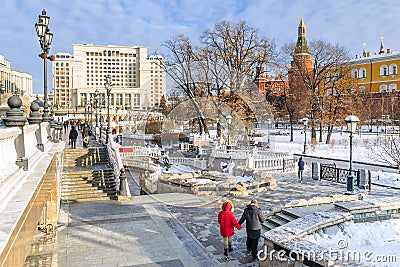 Winter view of the Alexander park in Moscow, Russia Editorial Stock Photo