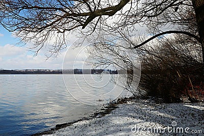 Winter view of Ammersee Bavarian lake shore Stock Photo