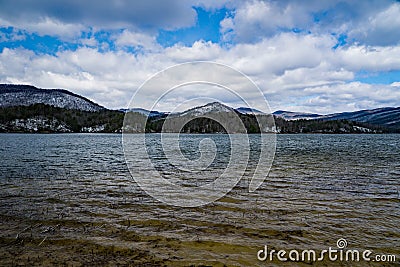 Winter view of the Carvin Cove Reservoir and Bushy Mountain Stock Photo