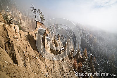 Winter view of the Earth Pyramids of Perca Stock Photo