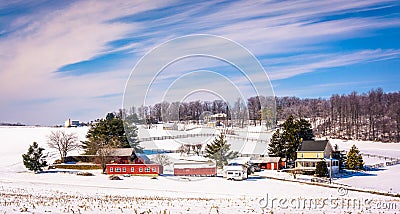 Winter view of a farm in rural Carroll County, Maryland. Stock Photo