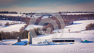 Winter view of farms and rolling hills in rural York County, Pen Stock Photo