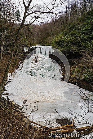 A Winter View of the Frozen Cascade Falls Stock Photo