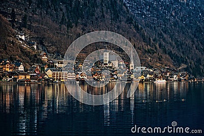 Winter View of Hallstatt, UNESCO world culture heritage site. Alps, Austria Editorial Stock Photo