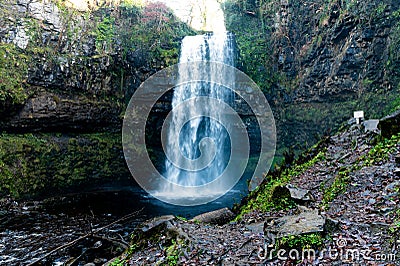 Winter view of Henrhyd Falls near Coelbren, the highest waterfall in South Wales, UK Stock Photo