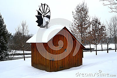 Winter view of historic windmill, Senov, North Moravia, Czech Republi Stock Photo