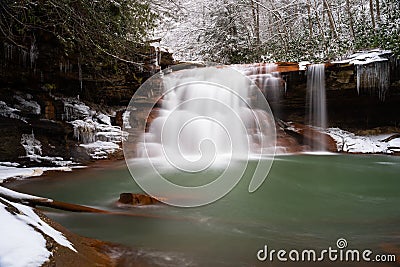 Winter View of Kennedy Falls - Monongahela National Forest - Appalachian Waterfall - Davis, West Virginia Stock Photo