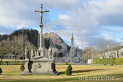 Winter view of Lourdes Stock Photo